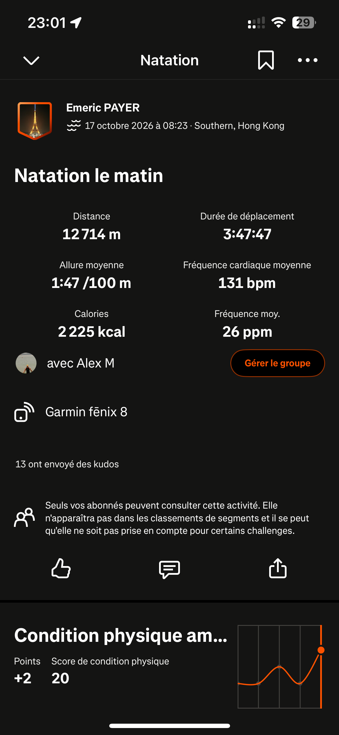 Strava telemetry for 12,022m rough water swim